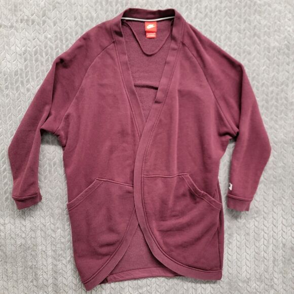 Nike Women's‎ Open Front Cardigan Size Small Pockets Relaxed Maroon Red 805523 - Picture 1 of 10